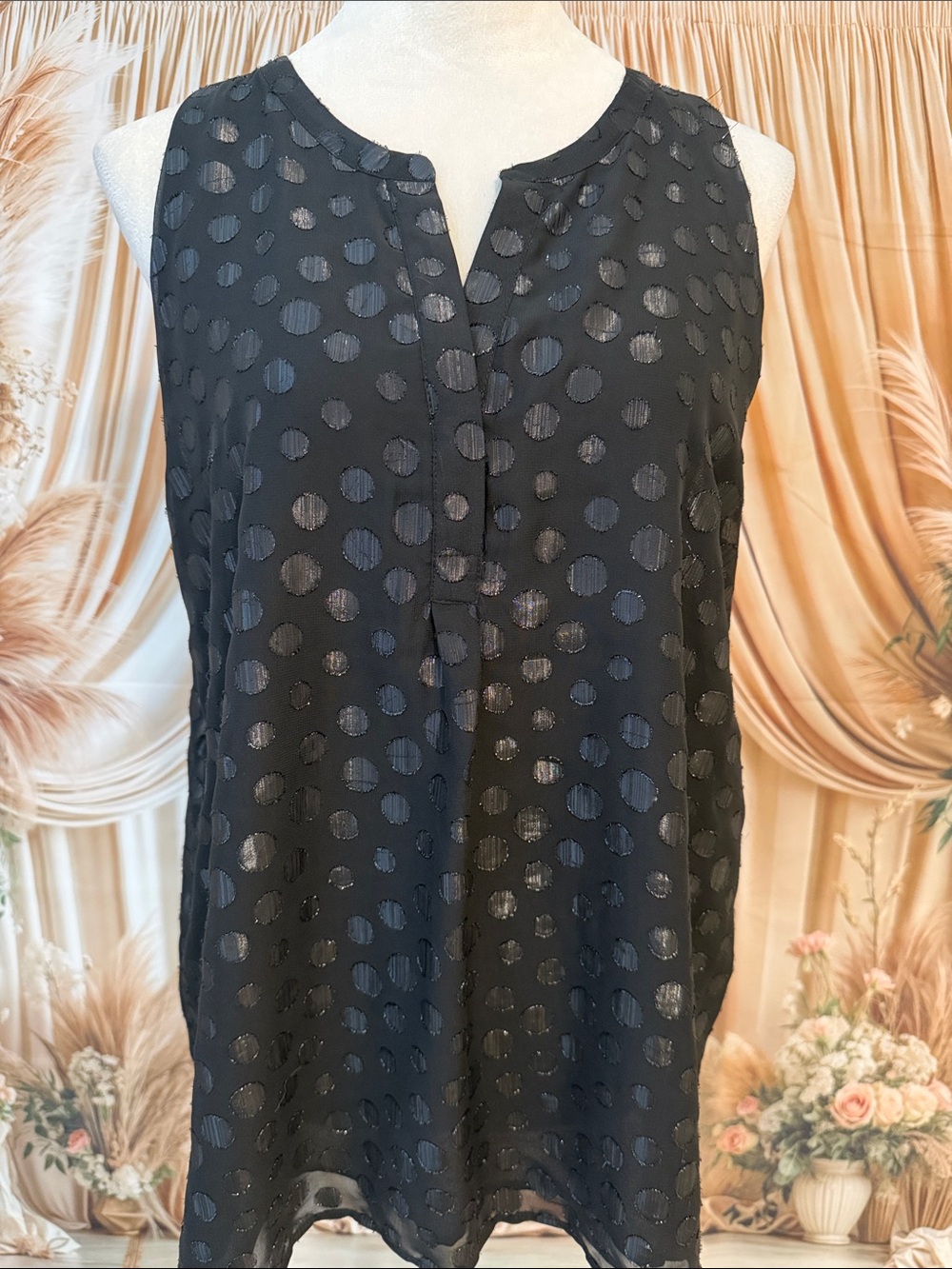 Adrienne Vittadini Black Polka Dot Sleeveless Top